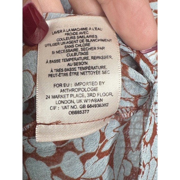 Anthropologie Feather Bone Blouse MEDIUM Ruffle Allegra Smocked Light Career - Picture 6 of 8